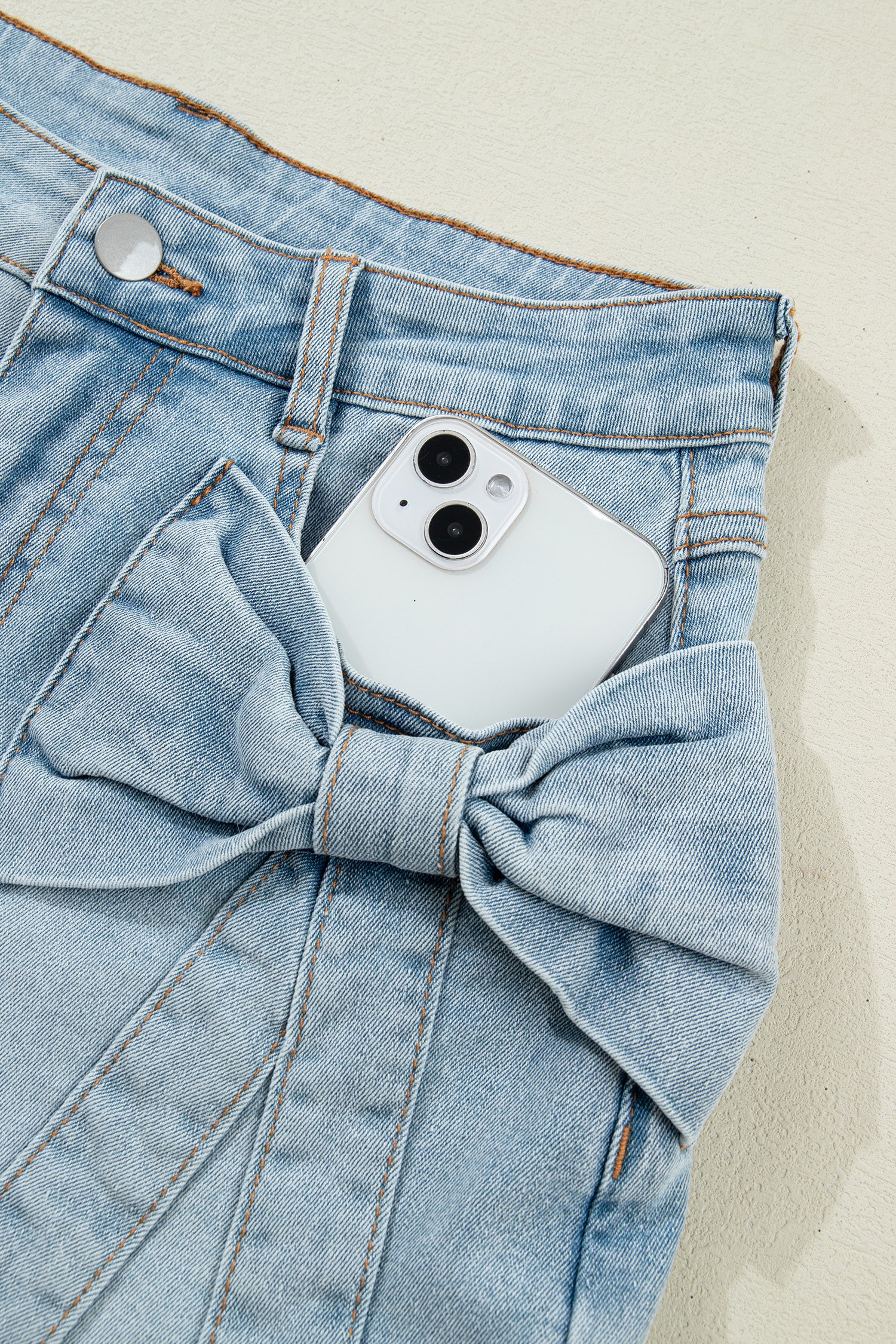 Beau Blue Bow Detail Denim Shorts with Pockets