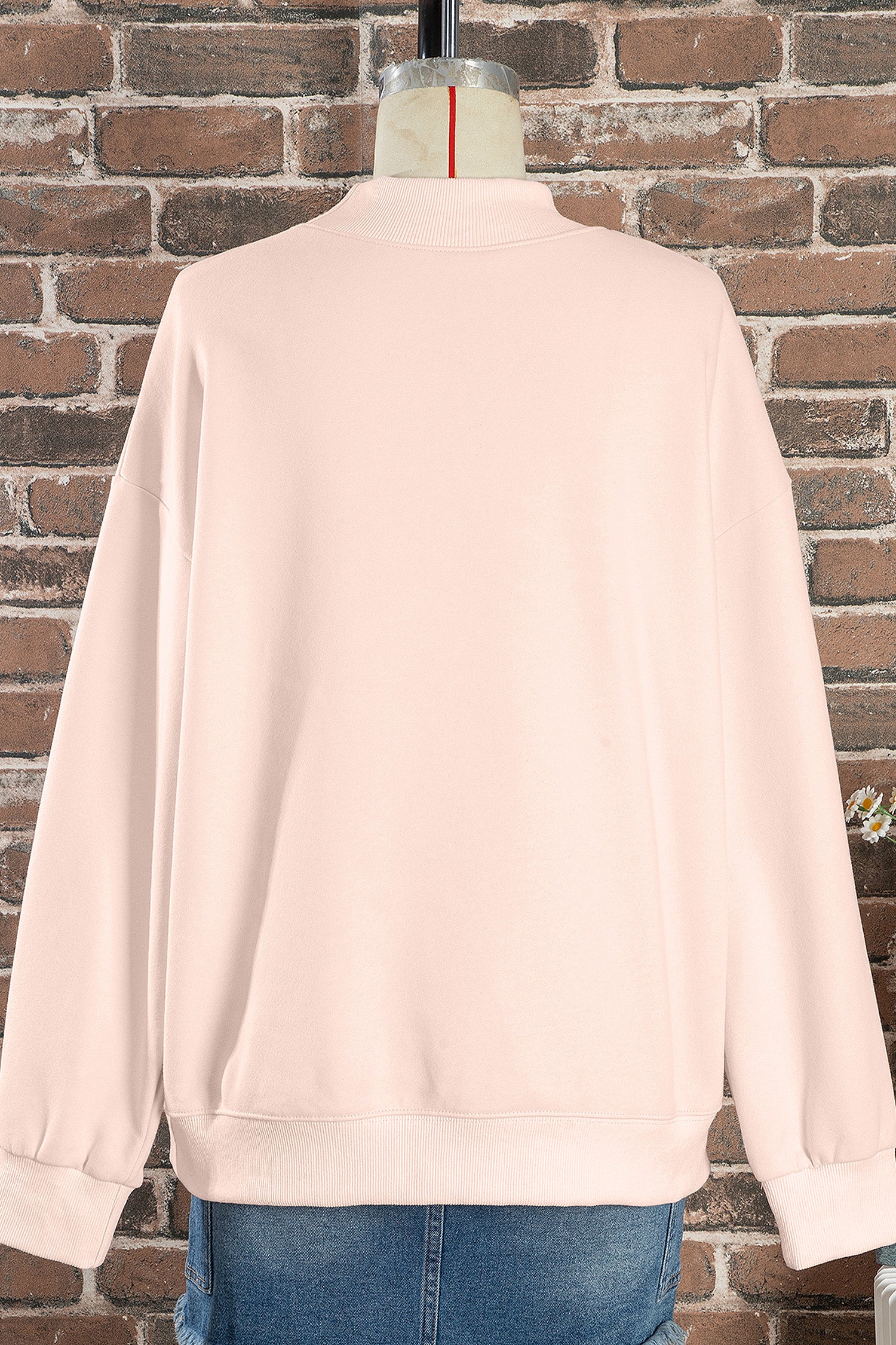 Apricot Pink He is Risen Floral Christian Easter Mock Neck Sweatshirt
