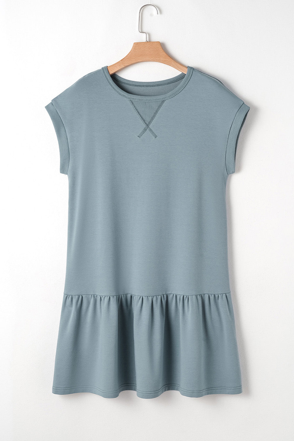Ashleigh Blue Solid Color Cap Sleeve Drop Waist T Shirt Dress