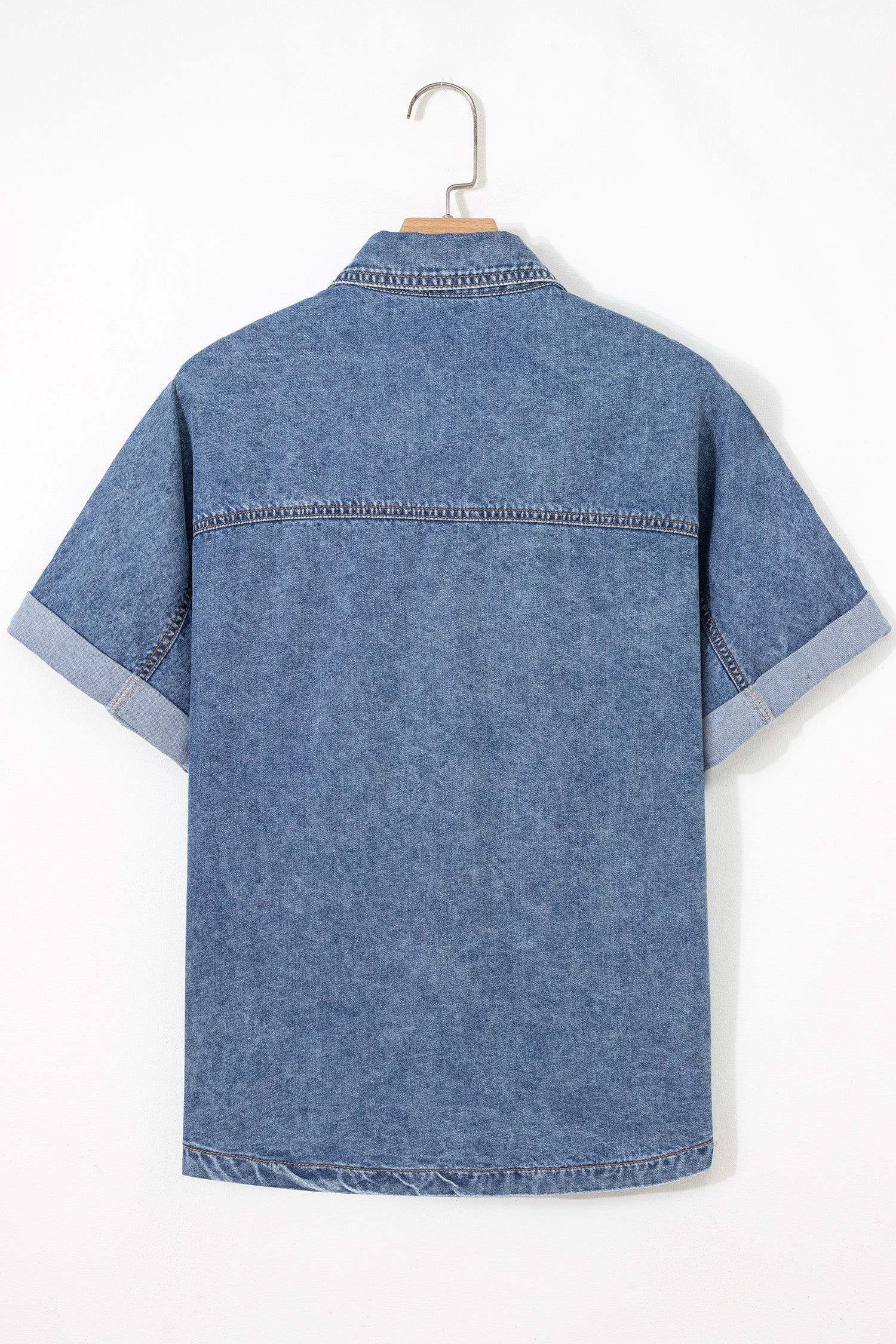 Ashleigh Blue Button Flap Pocket Cuffed Short Sleeve Denim Shirt